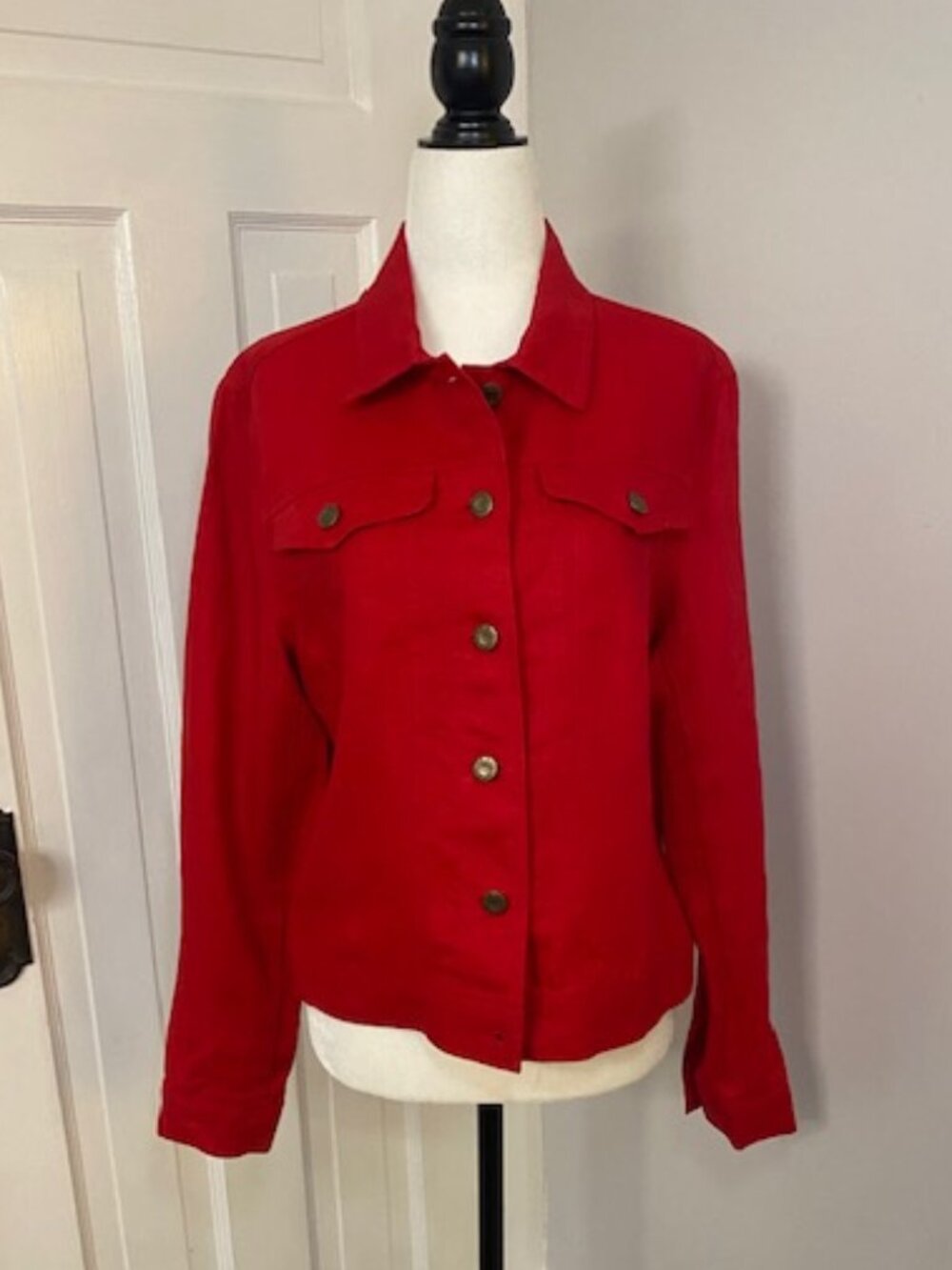 Tribal 100% Linen Jacket Red Jean Jacket Style medium NWOT